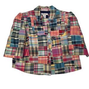 Cambridge Dry Goods Women’s Medium Patchwork Plaid Cropped 3-Button Jacket